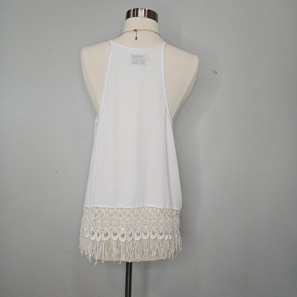 Show Me Your Mumu White Tank Top Crochet Lace Sleeveless High Neck Shirt Small - Picture 8 of 10